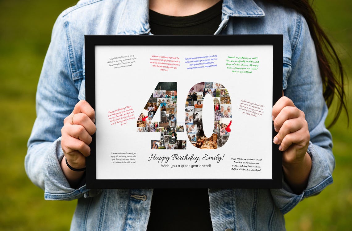 Personalised 40th Birthday Number Collage Guest Message Poster