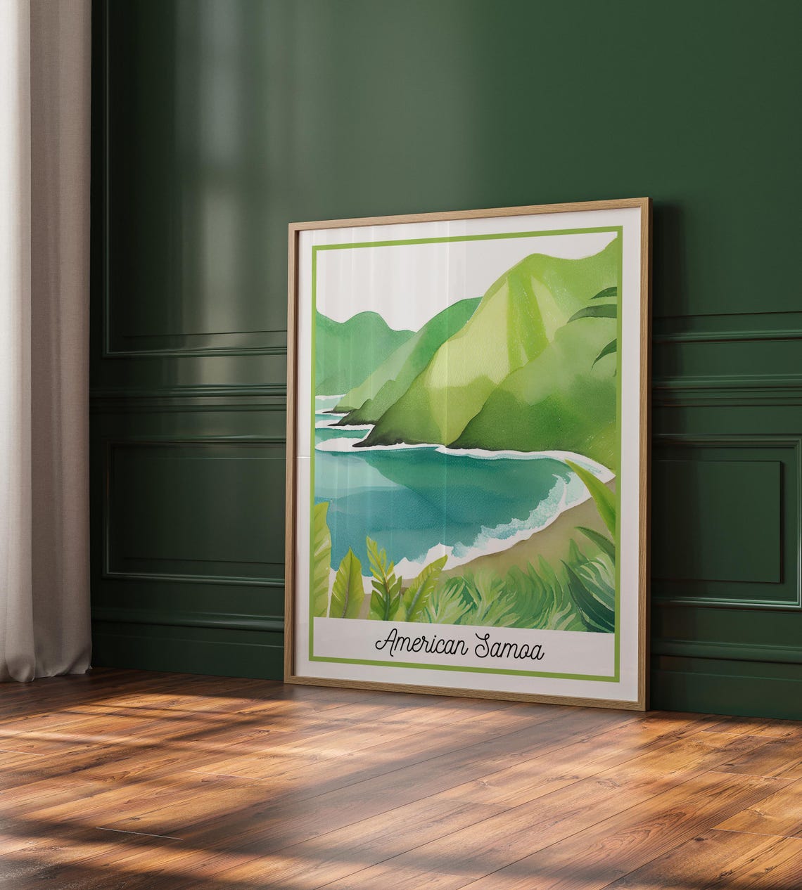American Samoa Tropical Bay Green Mountains Turquoise Water Art Poster