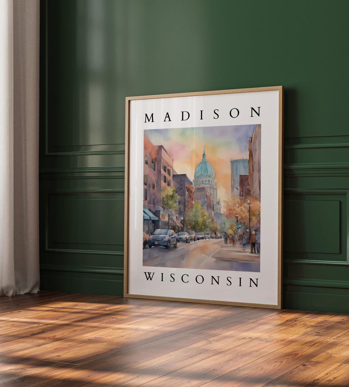 Madison Wisconsin Wall Art Skyline City Print Travel Poster Watercolor Capitol