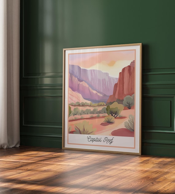 Capitol Reef National Park Utah Watercolor Red Rock Desert Scenic Poster