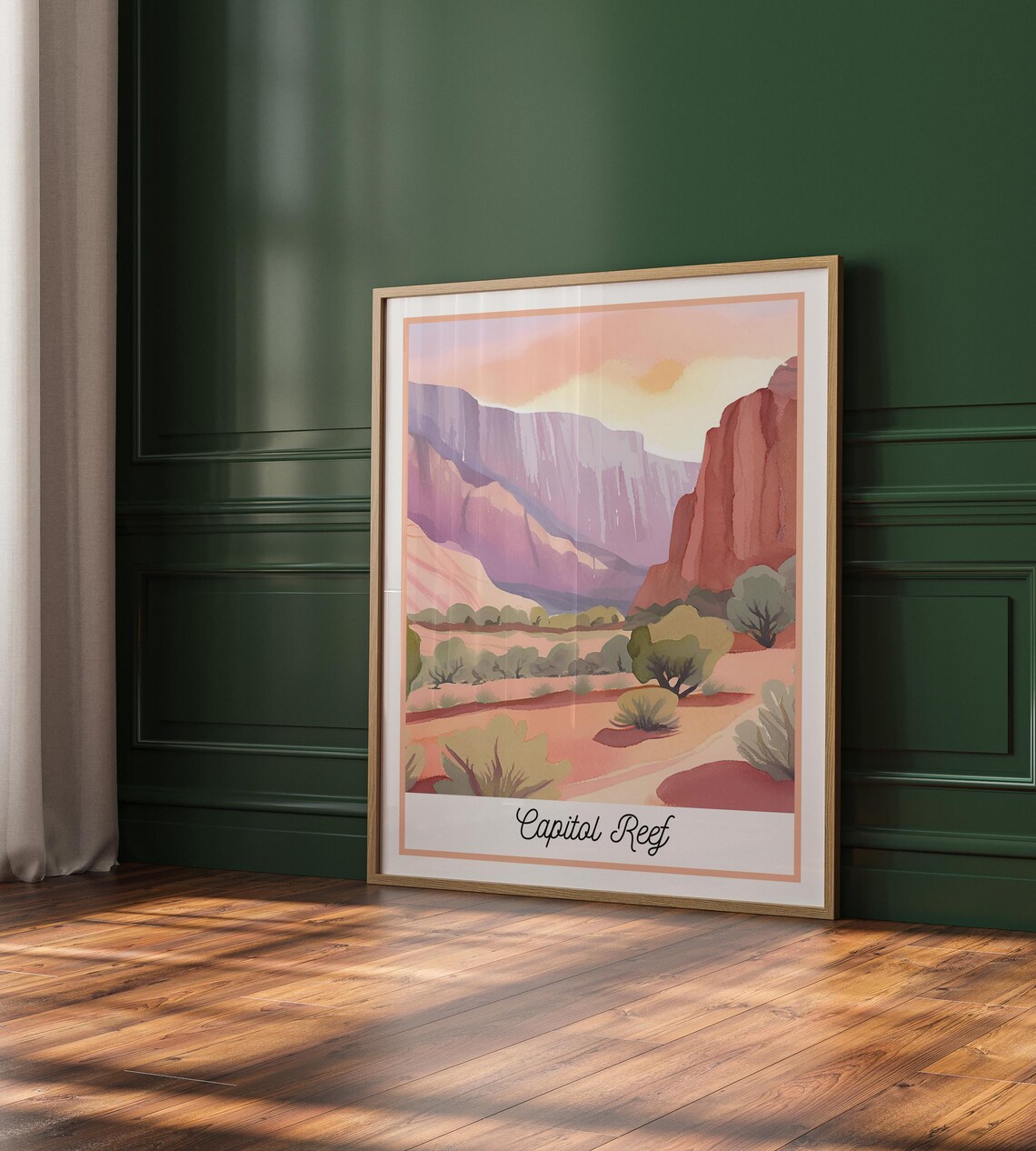 Capitol Reef National Park Utah Watercolor Red Rock Desert Scenic Poster