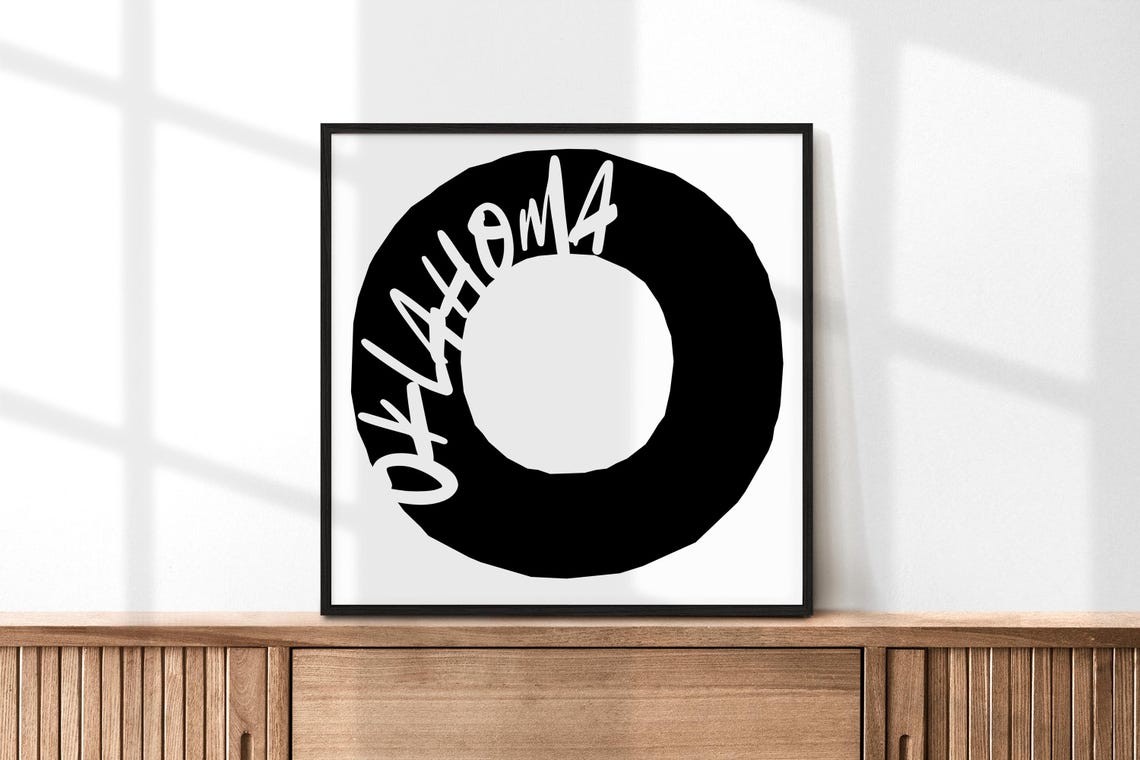 Oklahoma Letter O Black White Typography Poster Modern State Decor