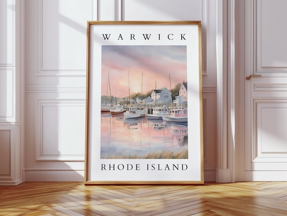 Warwick Rhode Island Harbor Boats Sunset Watercolor Coastal Art Poster