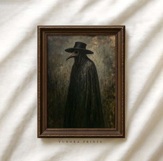 Vintage Plague Doctor Print Gothic Halloween Wall Art Dark Creepy Artwork Macabre