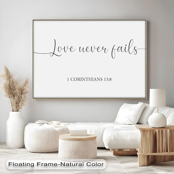 Love Never Fails Scripture Art Gold Framed Christian Home Decor