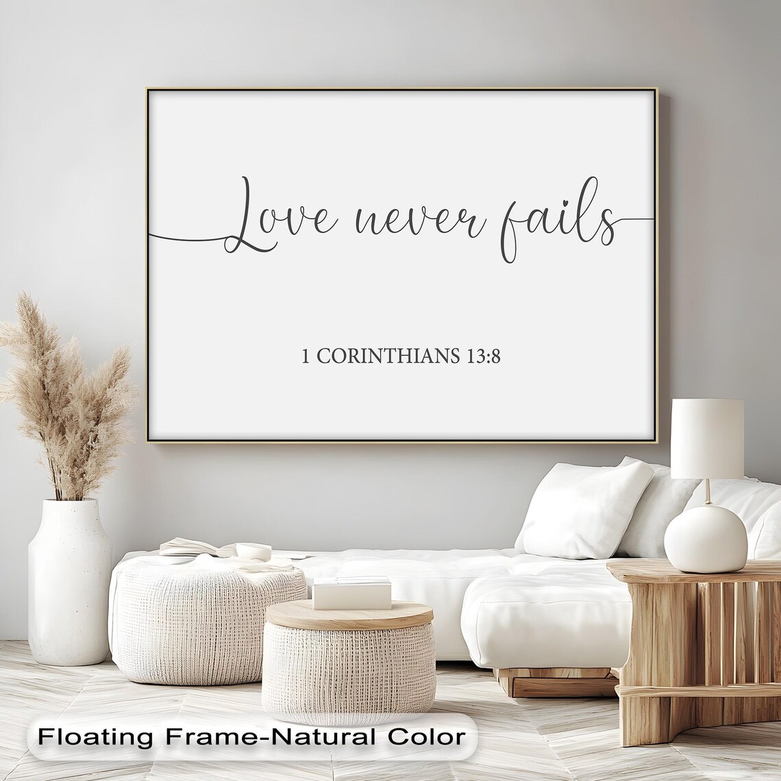 Love Never Fails Scripture Art Gold Framed Christian Home Decor