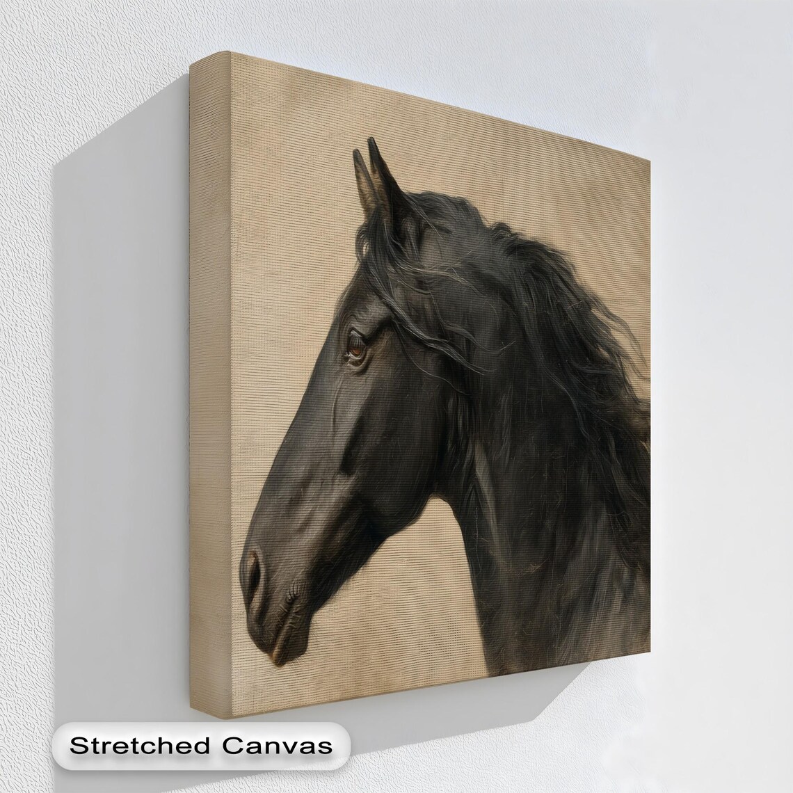 Black Horse Portrait Painting Elegant Equine Farmhouse Art Poster