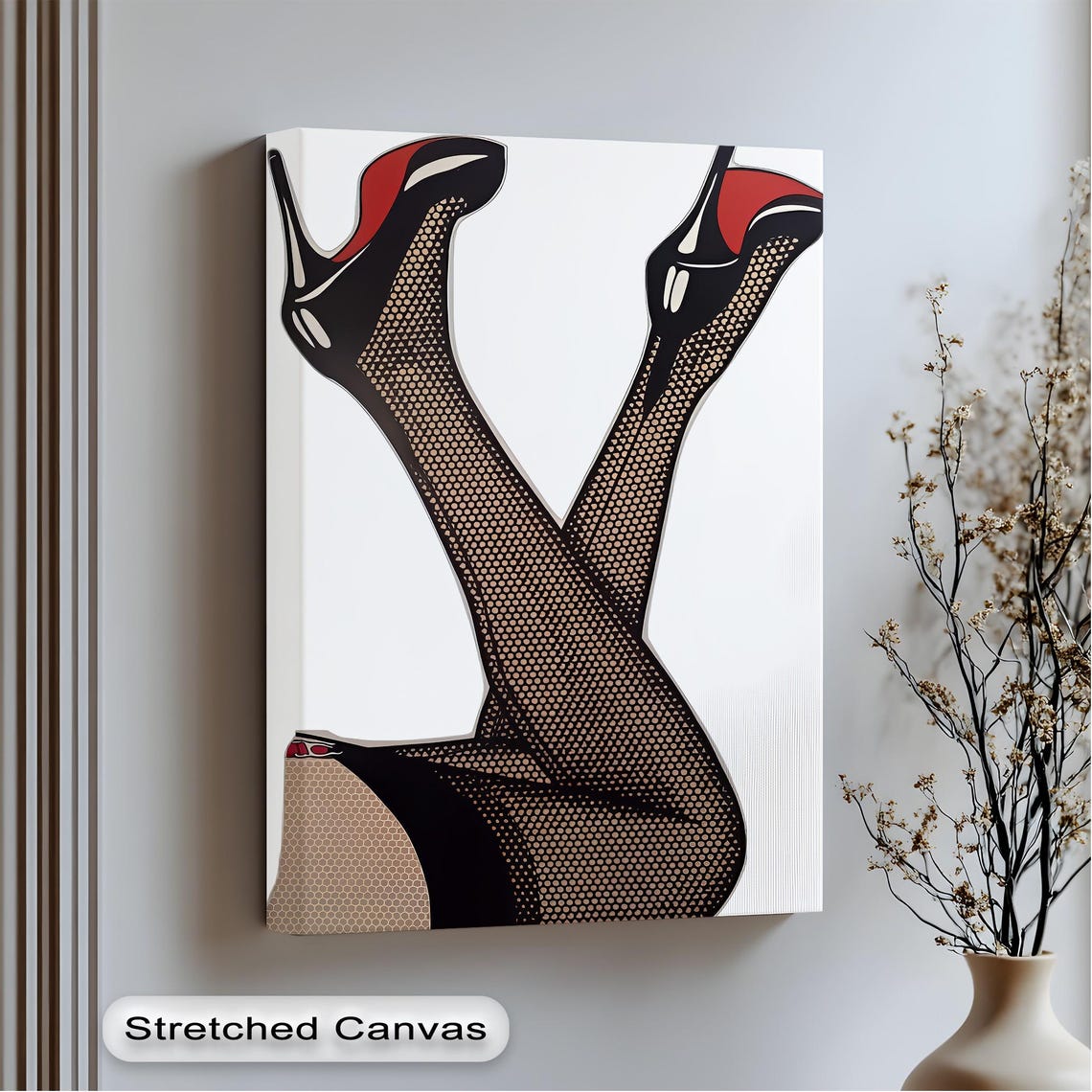 Pop Art Legs in Fishnets and Red Heels Retro Canvas Style Poster