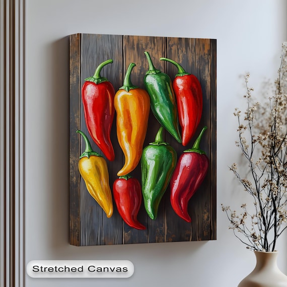 Colorful Chili Peppers Rustic Wood Kitchen Still Life Vibrant Food Poster