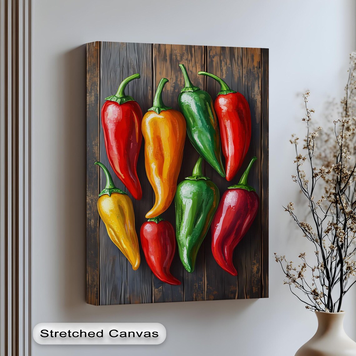 Colorful Chili Peppers Rustic Wood Kitchen Still Life Vibrant Food Poster