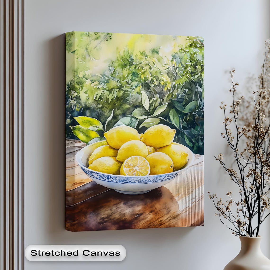 Bowl of Fresh Lemons Watercolor Poster with Citrus Still Life Art