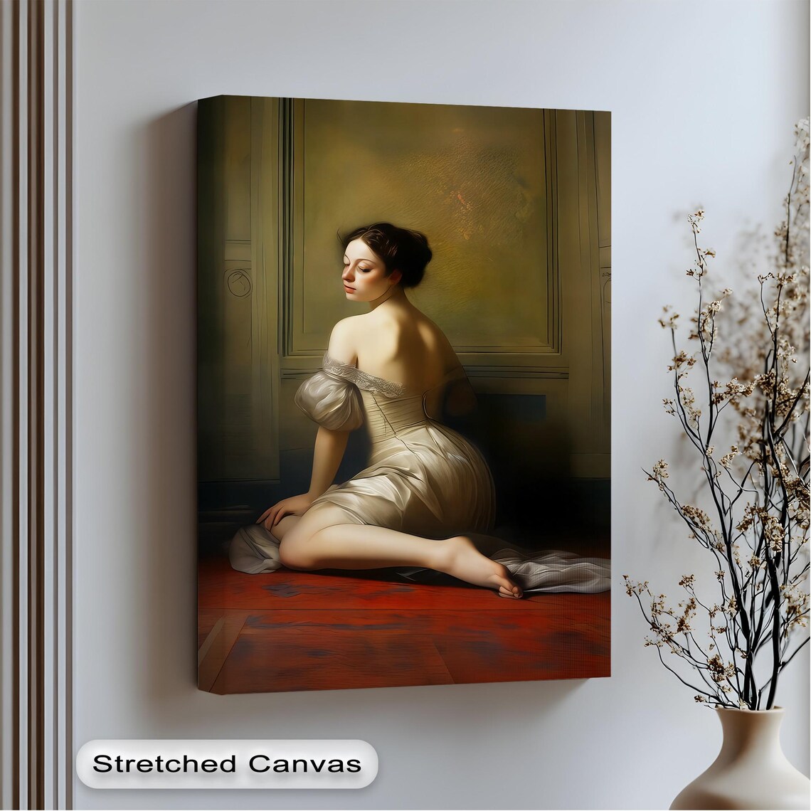 Vintage Woman in White Dress Seated Classical Oil Painting Style Poster