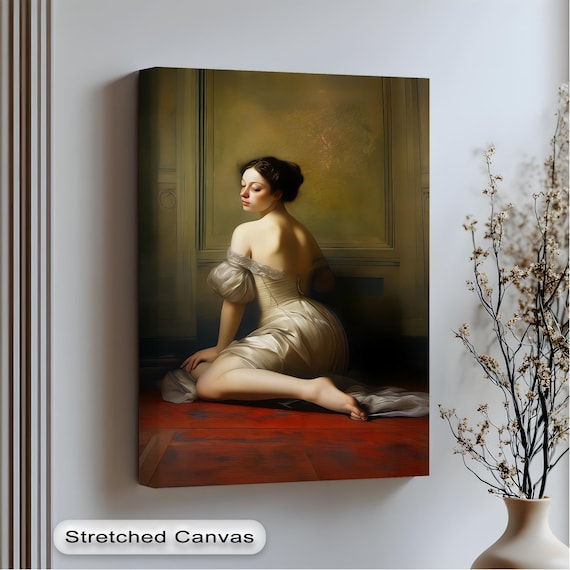 Vintage Woman Portrait Canvas Art Elegant Lady In White Dress