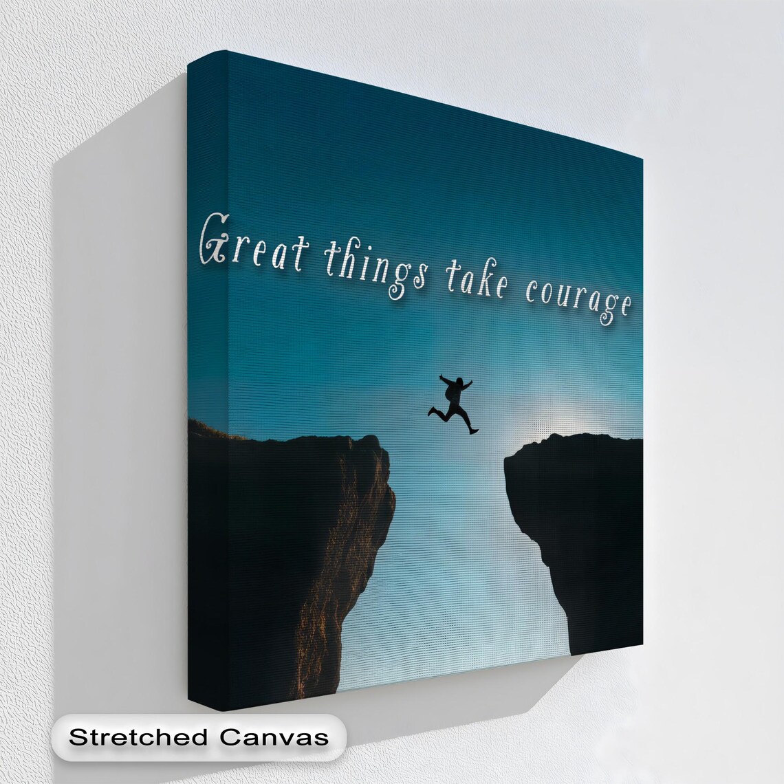 Courageous Leap Canvas Art Motivational Quote Natural Frame