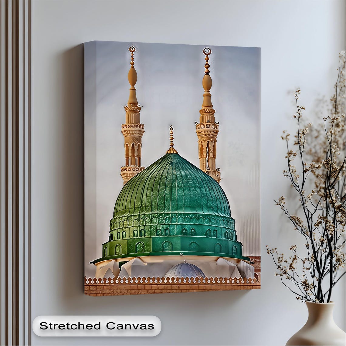 Prophet's Mosque Green Dome Golden Twin Minarets Islamic Art Poster