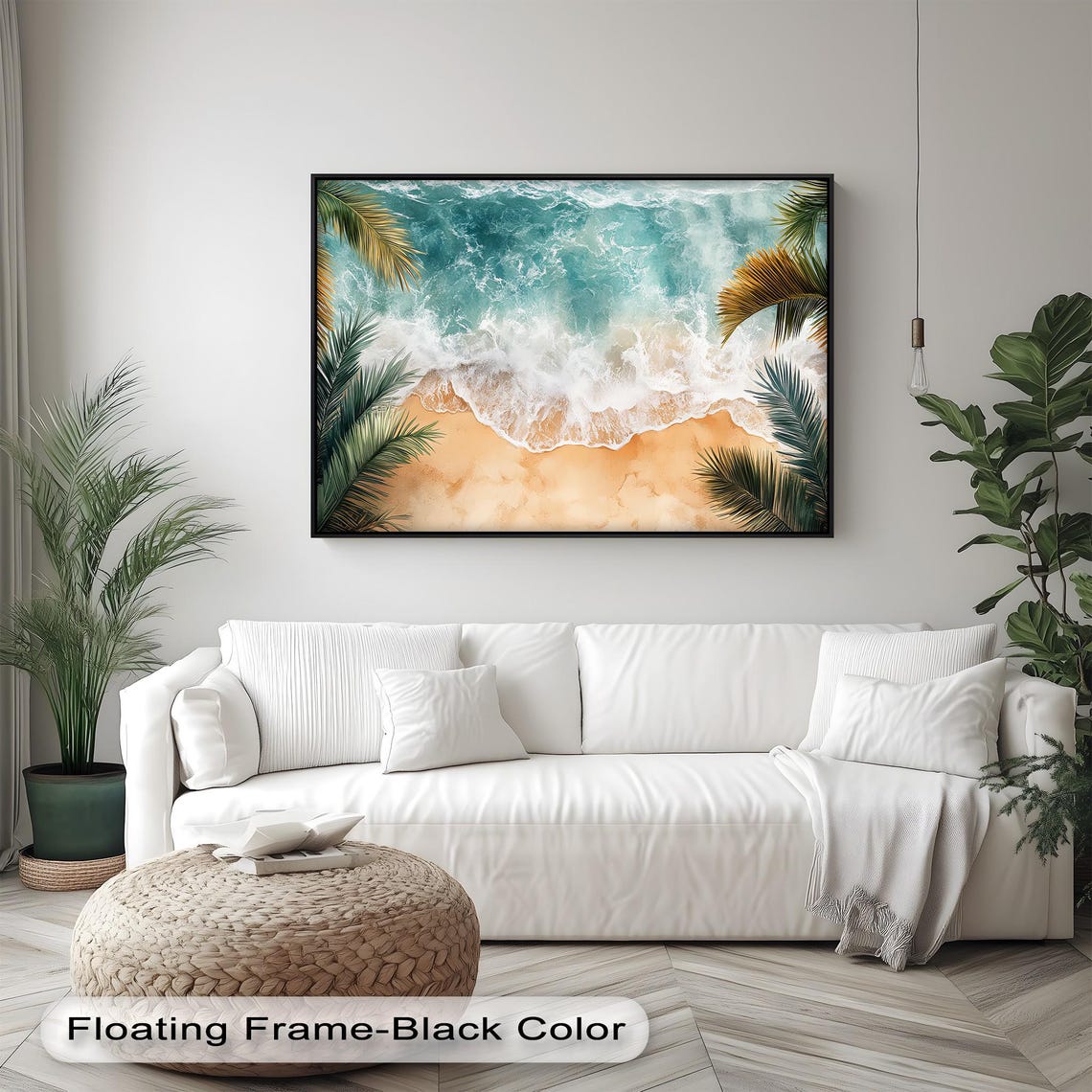 Tropical Beach Aerial Turquoise Waves Palm Fronds Ocean Wall Art