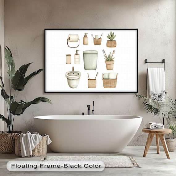Minimal Bathroom Accessories Canvas Art Neutral Decor Print