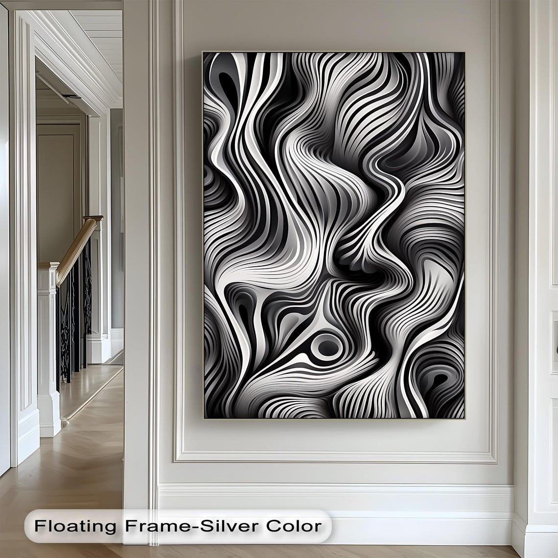Black And White Wavy Line Optical Illusion Abstract Swirl Poster