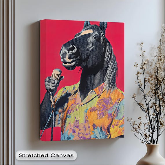Pop Art Singing Horse Canvas Funny Music Room Decor