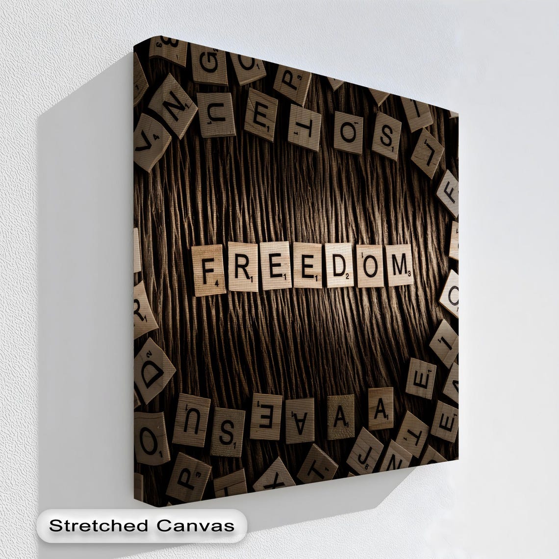 Freedom Scrabble Letter Tiles Rustic Wood Typography Wall Poster