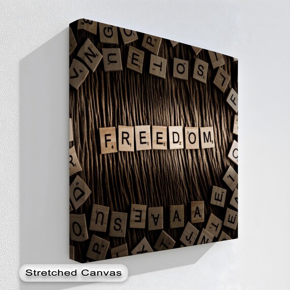 Freedom Scrabble Letter Tiles Rustic Wood Typography Wall Poster