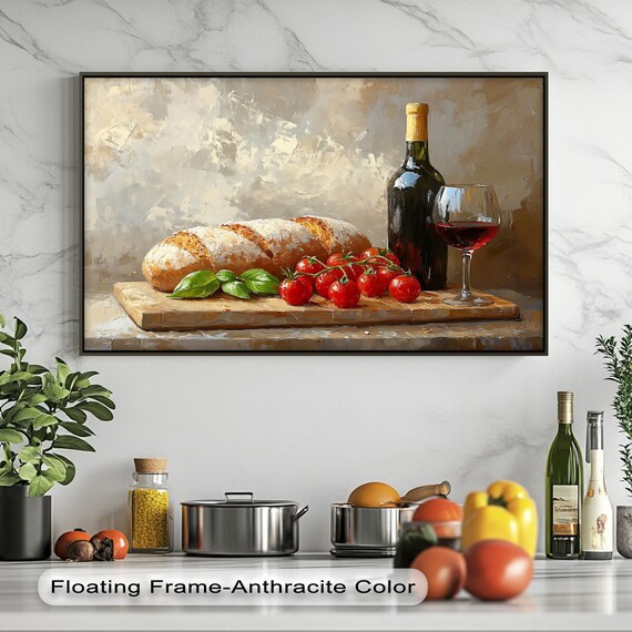 Rustic Bread Red Wine And Tomato Oil Still Life Kitchen Poster