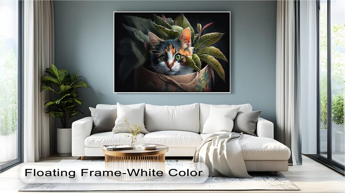 Botanical Calico Cat Canvas Print Nature Wall Art