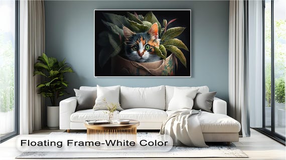 Botanical Calico Cat Canvas Print Nature Wall Art