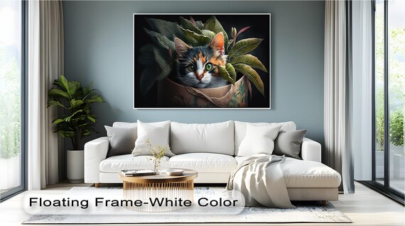 Botanical Calico Cat Paper Bag Leaves Cute Nature Feline Poster