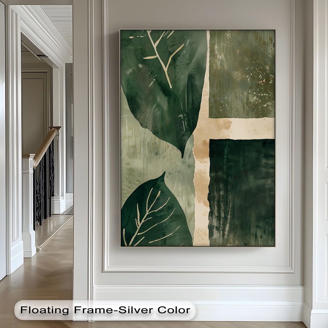 Green Abstract Leaf Wall Art Gold Frame Botanical Print