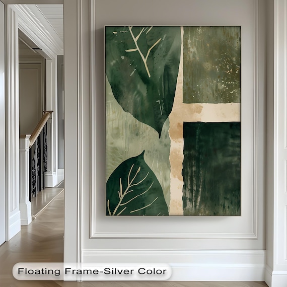 Green Abstract Leaf Wall Art Gold Frame Botanical Print