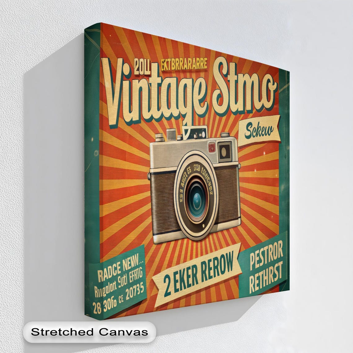 Vintage Camera Retro Sunburst Typography Photography Wall Print