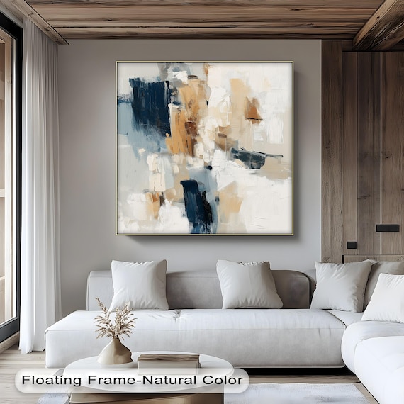 Abstract Neutral Wall Art Print, Navy Beige White