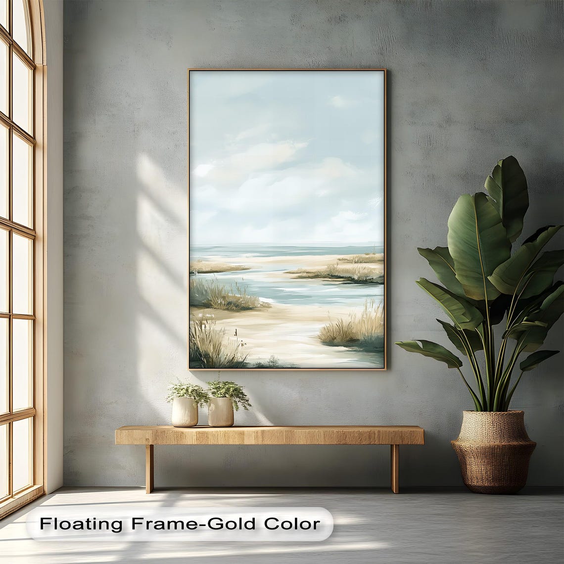Neutral Coastal Marshland Minimal Seascape Beige Calm Ocean Wall Art