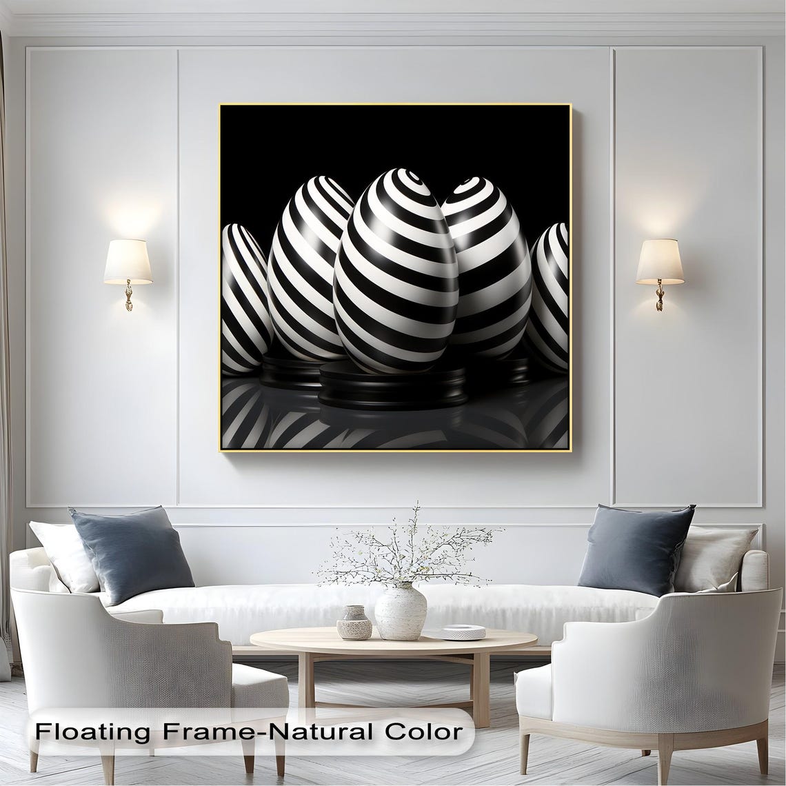Striped Eggs Optical Illusion Black White Hypnotic 3D Abstract Poster