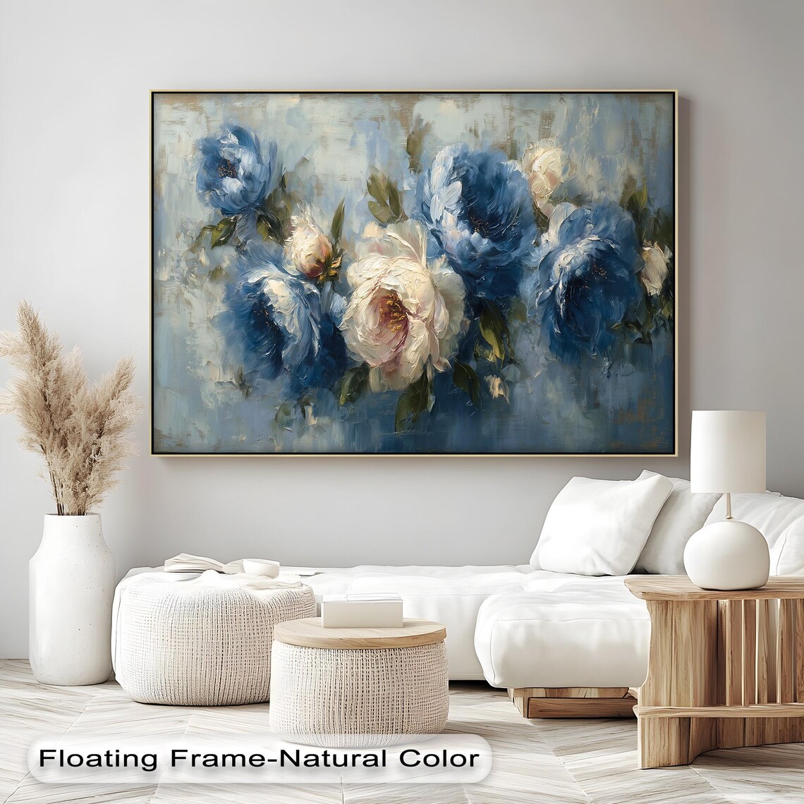 Blue Peony Bouquet Impressionist Oil Painting Floral Art Poster