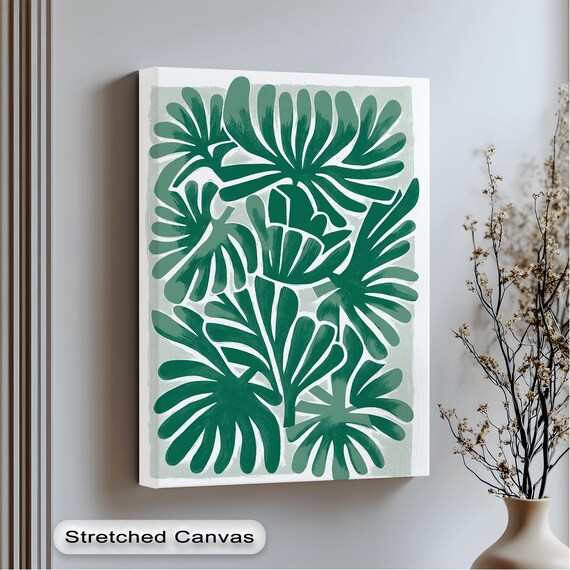 Tropical Leaf Wall Art Modern Green Botanical Print With Gold Frame