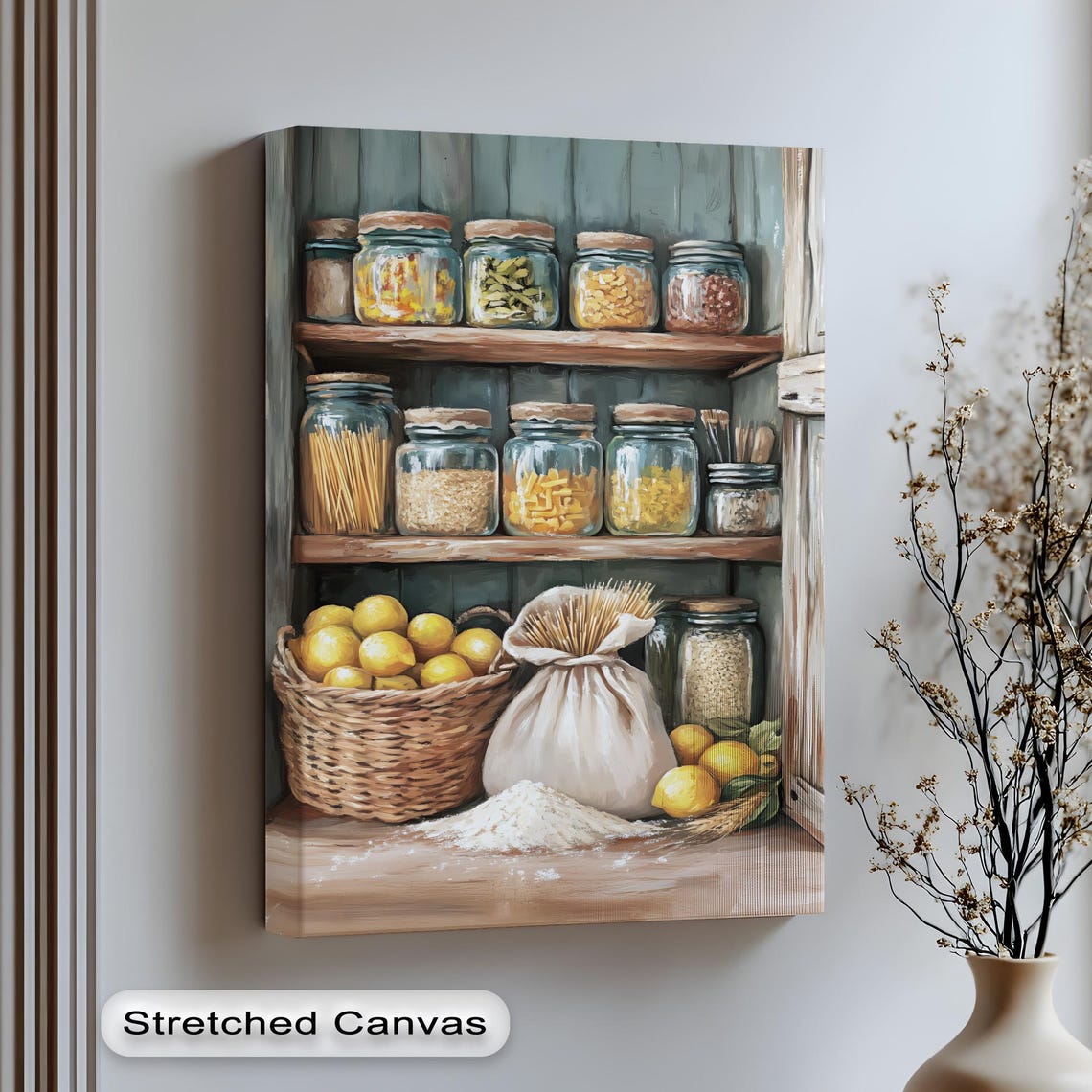 Farmhouse Pantry Shelf Mason Jars Lemons Rustic Kitchen Storage Poster