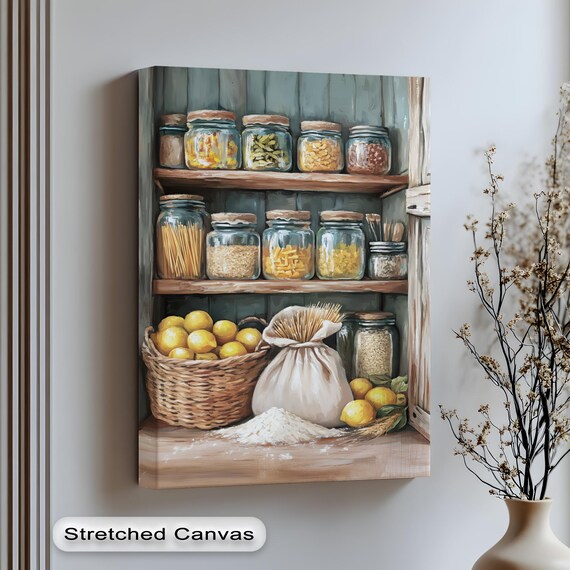 Farmhouse Pantry Shelf Mason Jars Lemons Rustic Kitchen Storage Poster