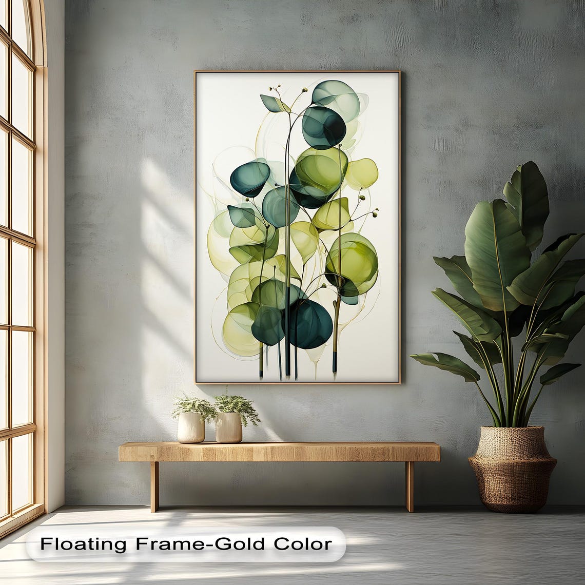 Green Eucalyptus Leaves Watercolor Abstract Minimalist Botanical Print