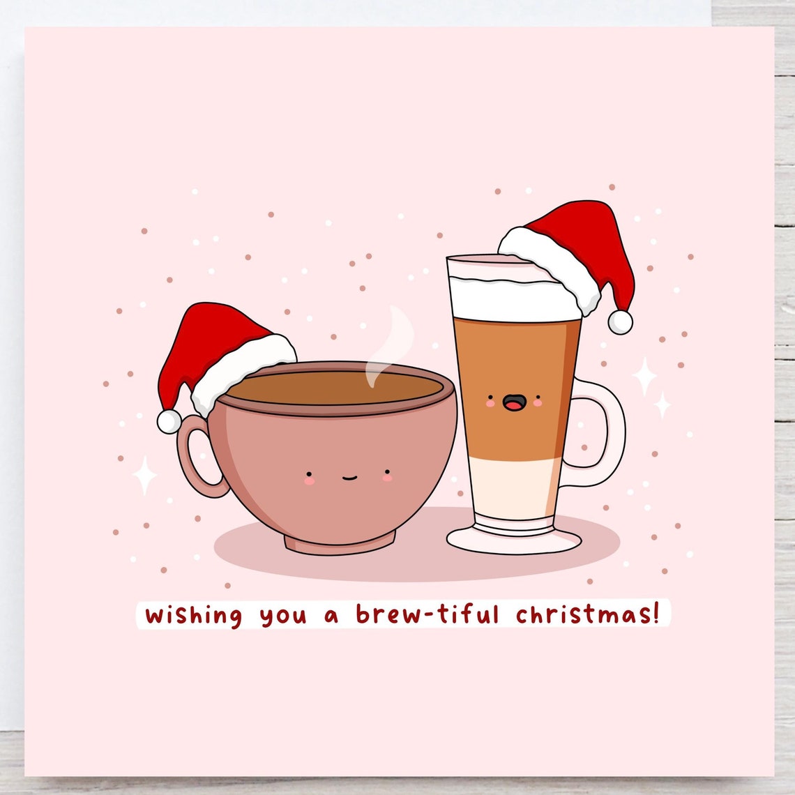 Wishing You A Brew-tiful Christmas Coffee Cup Illustrated Card Print