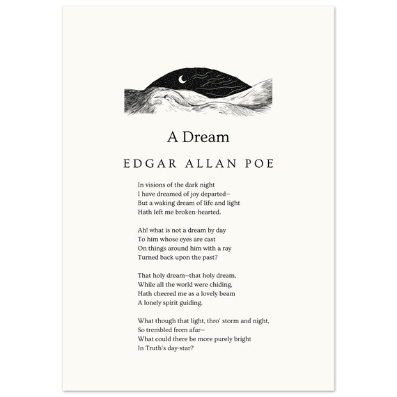 Edgar Allan Poe A Dream Poem Moonlit Wave Minimalist Text Poster