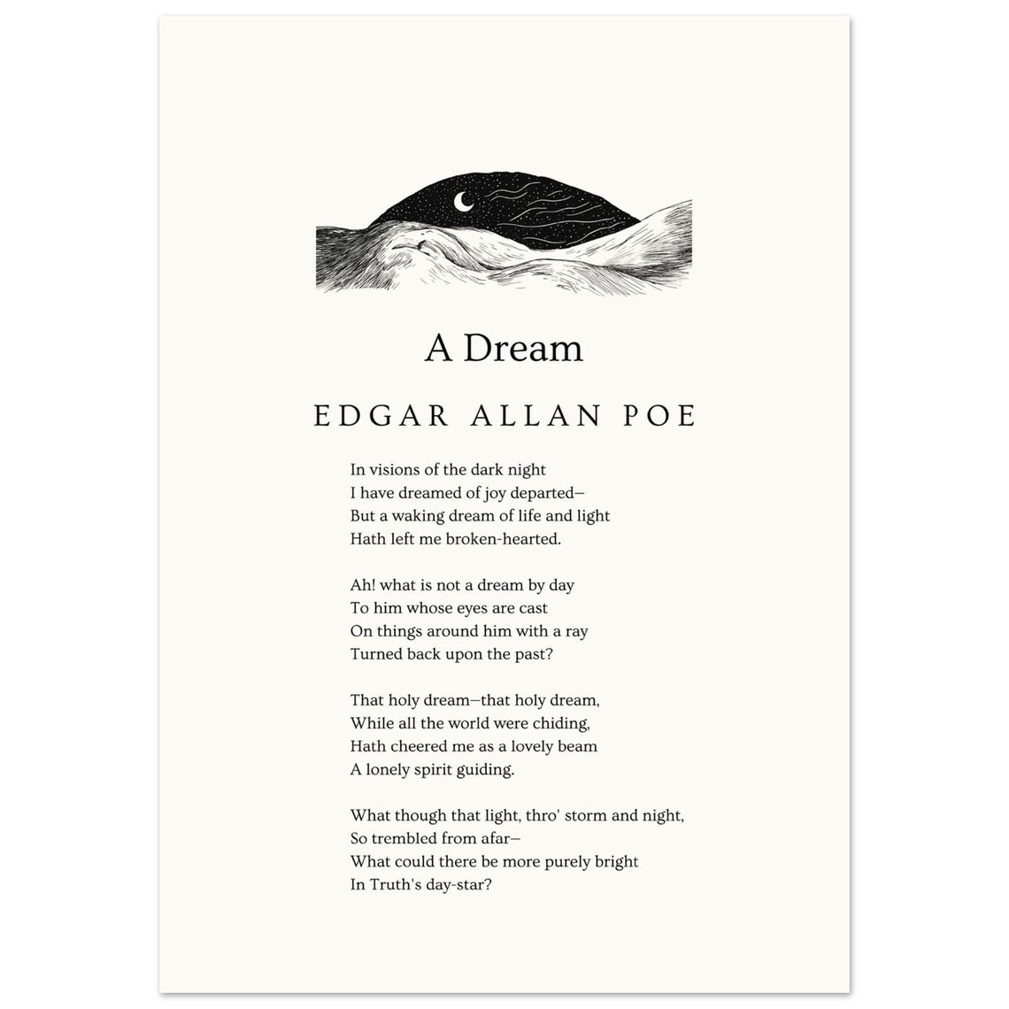 Edgar Allan Poe A Dream Poem Moonlit Wave Minimalist Text Poster