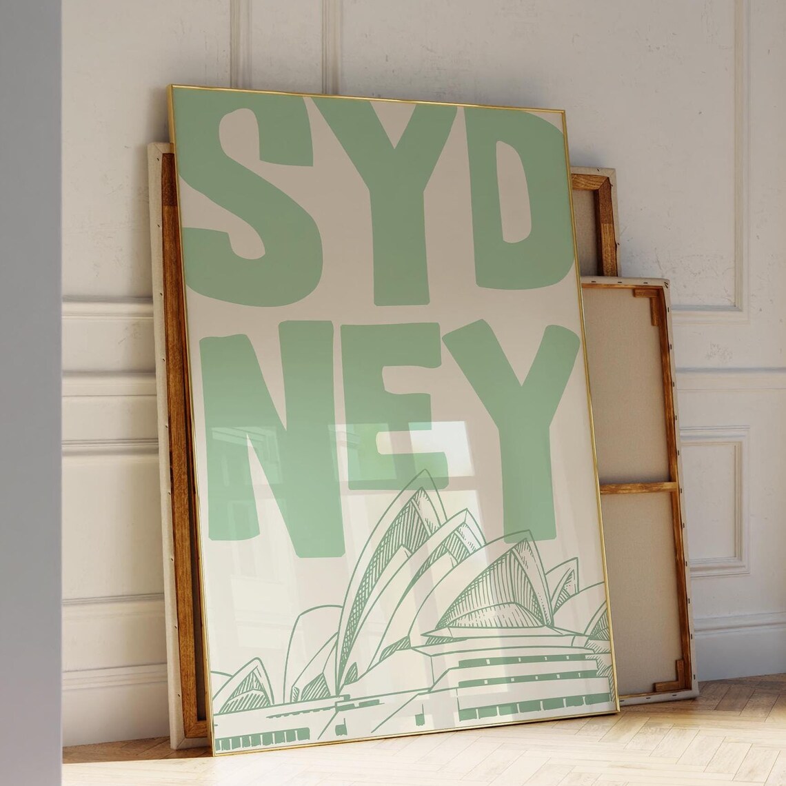 Sydney Opera House Sketch Green Retro Travel City Landmark Poster - Image 4