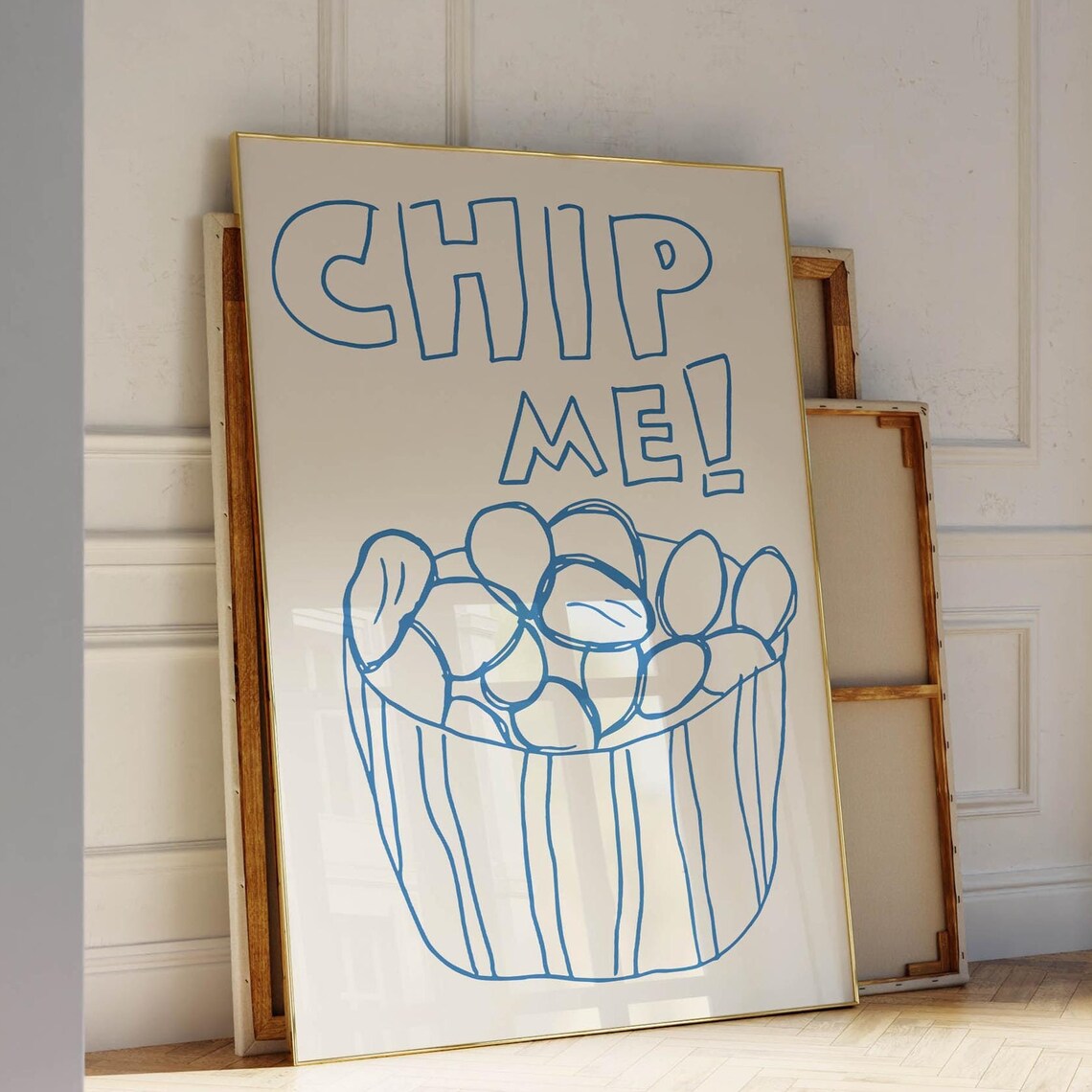 Chip Me Blue Outlined Letters Bucket Of Fries Fun Snack Quote Poster