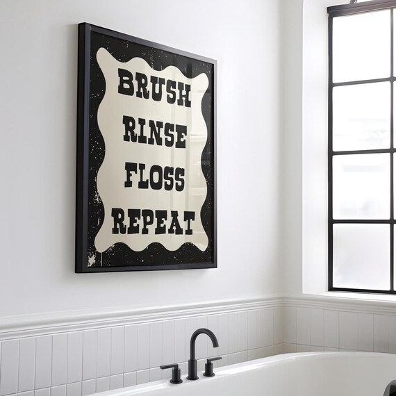 Bathroom Art Print Retro Bathroom Poster Cute Bathroom Quote Print Trendy Bathroom Wall Art Vintage Bathroom Decor Wall Art Black