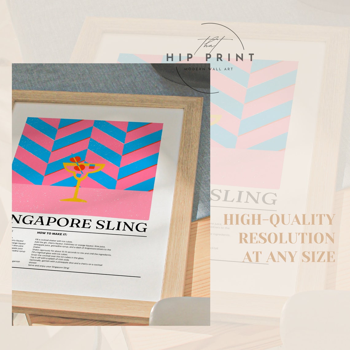 Singapore Sling Cocktail Recipe Retro Bar Kitchen Decor Poster - Image 2