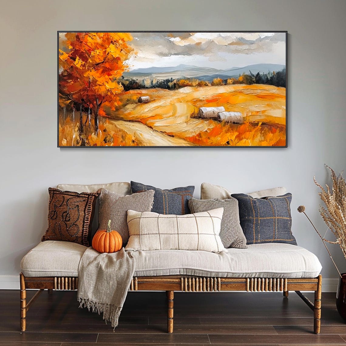 Golden Wheat Fields With Hay Bales Autumn Harvest Landscape Poster - Image 2