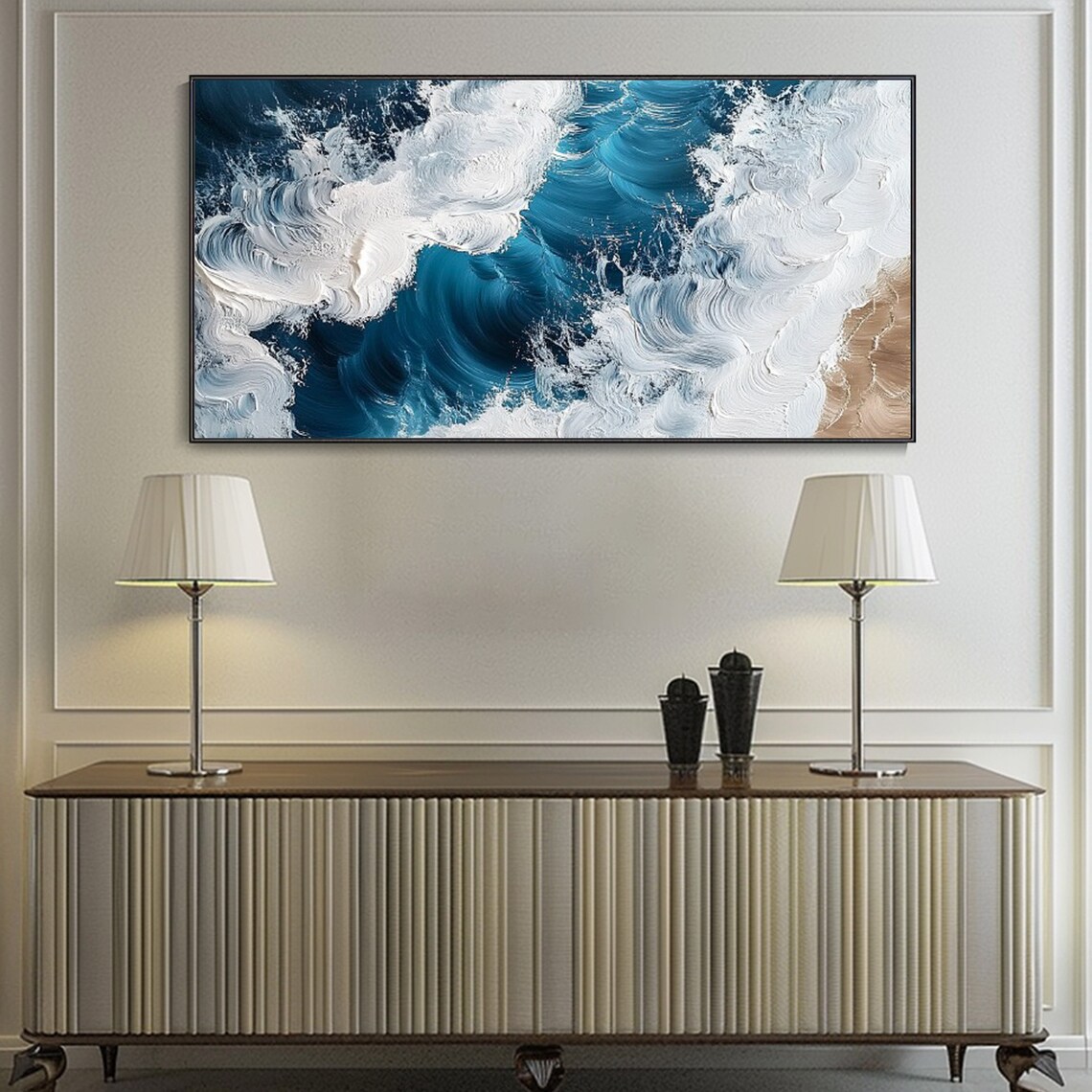 Aerial Ocean Waves Crashing Blue Sea White Foam 3D Textured Art Wall Poster - Image 2