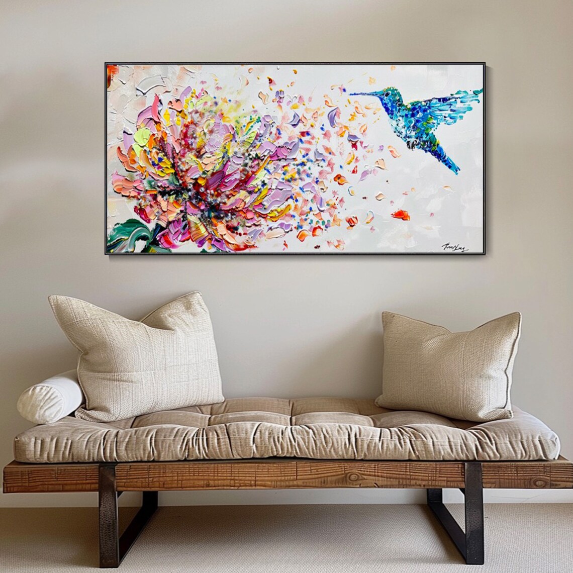 Abstract Hummingbird Floral Oil Painting Art Print - Image 3